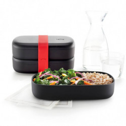 Lekue On The Go 1010222 2-Piece Food Container Set, 2x500 ml, Cutlery Included, Polypropylene, -20°C/+100°C, Black