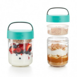 Lekue On The Go 1010223 Insulated Bottle with Compartments, 400 ml, -20/+100°C, Airtight Seal, Handle, Turquoise