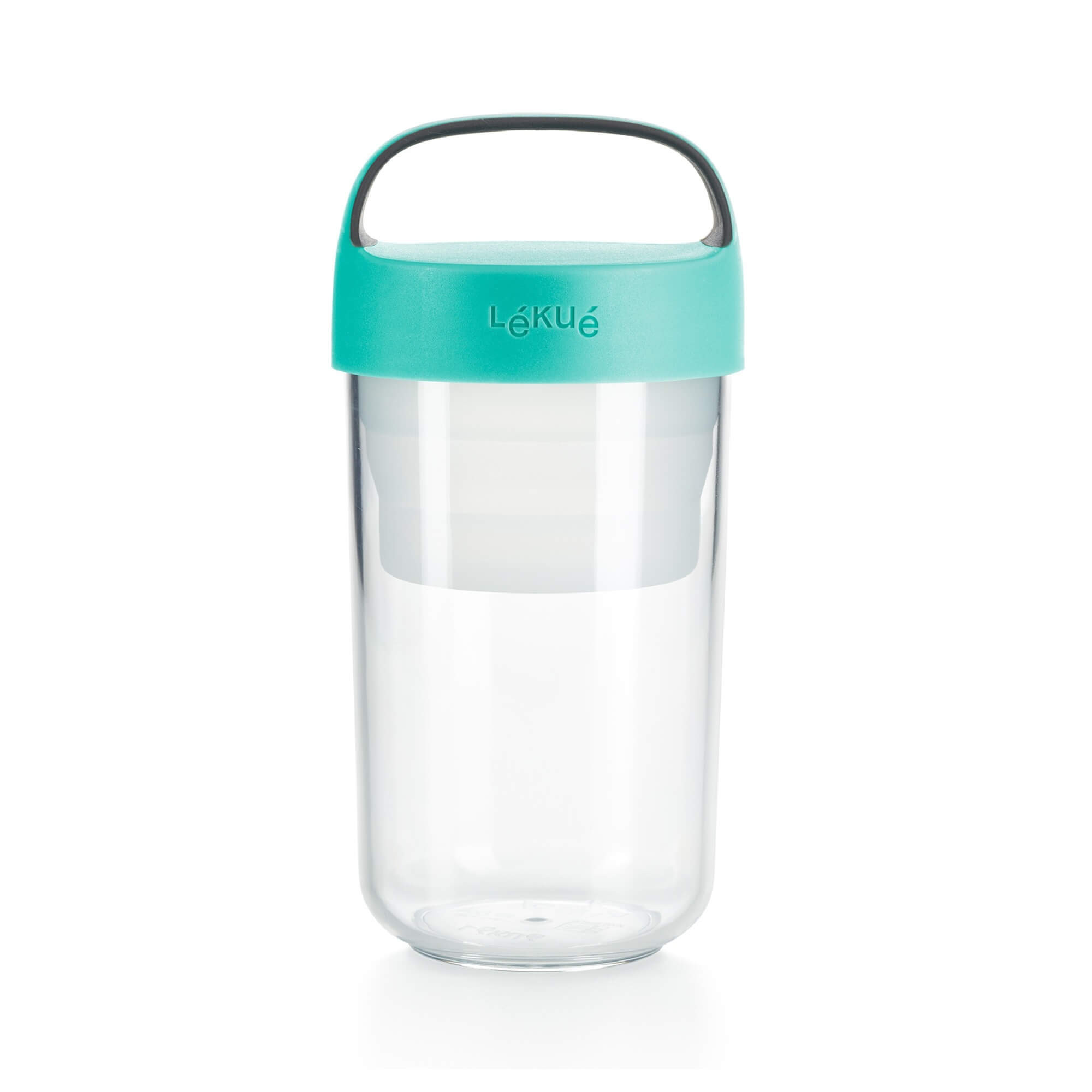 Sticla cu compartimente Lekue On The Go 1010225, 600 ml, -20/+100 °C, Inchidere ermetica, Maner, Turcoaz