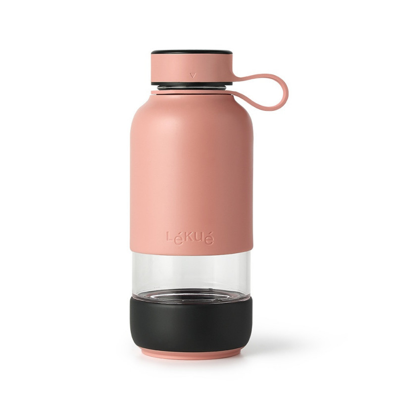 Lekue On The Go 1010228 Bottle with Built-in Filter, 500 ml, Borosilicate Glass, -20°C/+60°C, Coral
