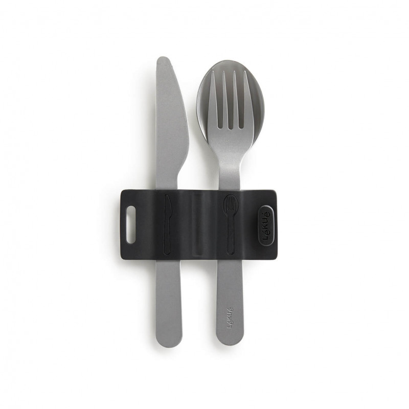 Lekue On The Go 1010231 Cutlery Set, 3 pieces, -20°C / +100°C, Stainless Steel, Black