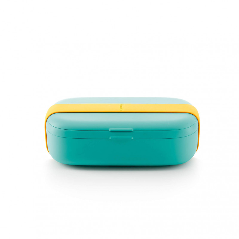 Lekue On The Go Food Container 1010236, 500 ml, Airtight Seal, Cutlery Compartment, Microwave Valve, Turquoise