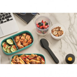 Lekue On The Go Food Container 1010236, 500 ml, Airtight Seal, Cutlery Compartment, Microwave Valve, Turquoise