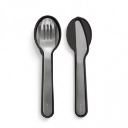 Lekue On The Go 1010238 Cutlery Set, 4 pieces, Storage Case, -20°C / +100°C, Stainless Steel, Black
