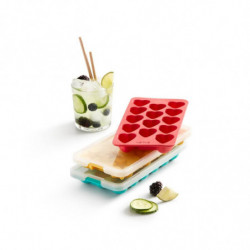 Lekue 1010244 Ice Tray with Lid, 23x12x3 cm, 14 Hearts, Stearin, -40°C / +60°C, Red