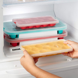 Lekue 1010244 Ice Tray with Lid, 23x12x3 cm, 14 Hearts, Stearin, -40°C / +60°C, Red