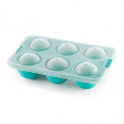 Lekue 1010246 Ice Cube Tray with Lid, 20.5 x 13 x 5.5 cm, 6 spheres, Platinum Silicone, -20°C / +80°C, Light Blue