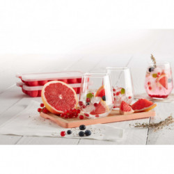 Lekue 1010247 Ice Cube Tray with Lid, 23x12x3.2 cm, 18 cubes, Stearin, -40°C / +60°C, Red