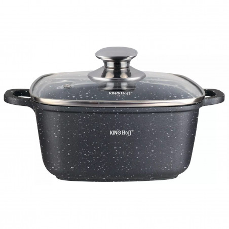 Kinghoff KH 1601 Oven and Stove Pot, 20x20 cm, 2.8 L, Marble Finish, Induction, Black