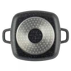 Kinghoff KH 1601 Oven and Stove Pot, 20x20 cm, 2.8 L, Marble Finish, Induction, Black