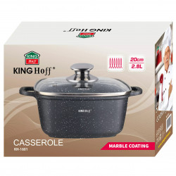 Kinghoff KH 1601 Oven and Stove Pot, 20x20 cm, 2.8 L, Marble Finish, Induction, Black