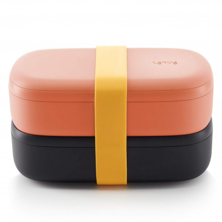 Set of 2 Lekue On The Go Food Containers 1010221, 500 ml, Airtight Seal, Cutlery Compartment, Microwave Vent, Coral