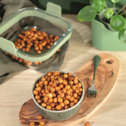 Cos din sticla pentru friteuza cu aer cald Lekue 1010159, 18,5 x 17,5 x 9,5 cm, Manere antiderapante, -20°C/+220°C, Verde