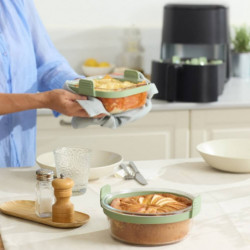 Lekue 1010159 Hot Air Fryer Baking Dish, 18.5x17.5x9.5 cm, Glass, Non-slip handles, -20/+220°C, Easy to clean, Green