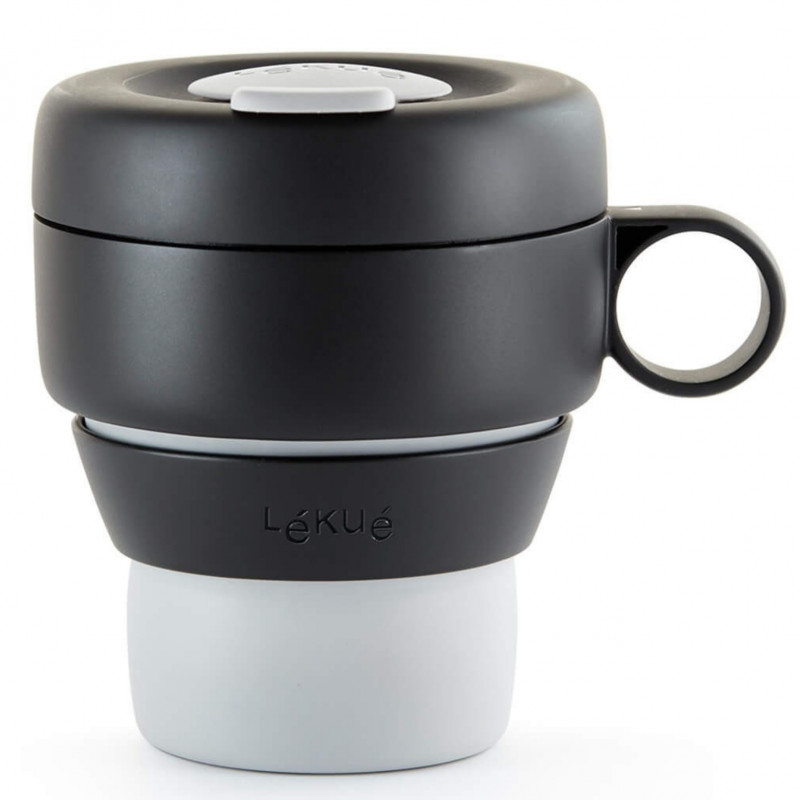 Πτυσσόμενο ποτήρι Lekue On The Go 1010232, 350 ml, -20/+100°C, Αεροστεγές κλείσιμο και αδιαπέραστο, Γκρι