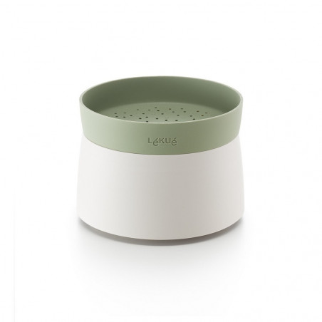 Vas de gatit orez si quinoa la cuptorul cu microunde Lekue 1009033, 1 L, până la 4 porții, 17,8 x 13 cm, -20/+100°C, Alb/Verde