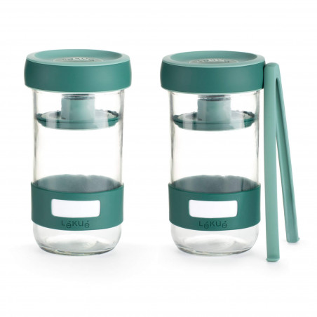 Set 2 borcane sticla pentru marinat Lekue 1010192, 2 x 700 ml, Disc de presare, -20/+100 °C, 3 piese, Verde