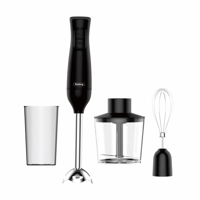 Rosberg R51112OSC 3-in-1 Hand Blender, 400W, 0.7 L, 2 Speeds, Metal Detachable Attachment, Whisk Attachment, Black