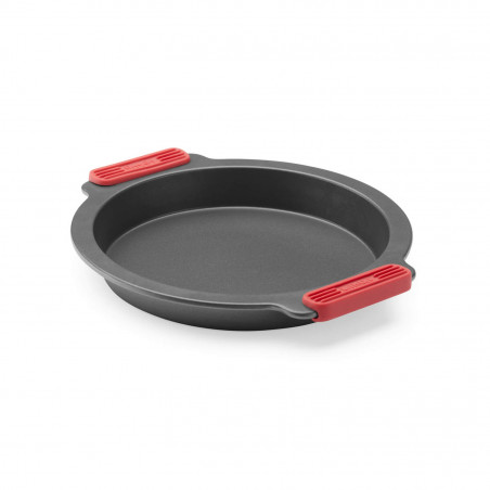 Tava pentru copt Lekue 1009447, Ø26,5 cm, Acoperire ceramica antiaderenta, Otel carbon, +4°C / +240°C, Negru/rosu