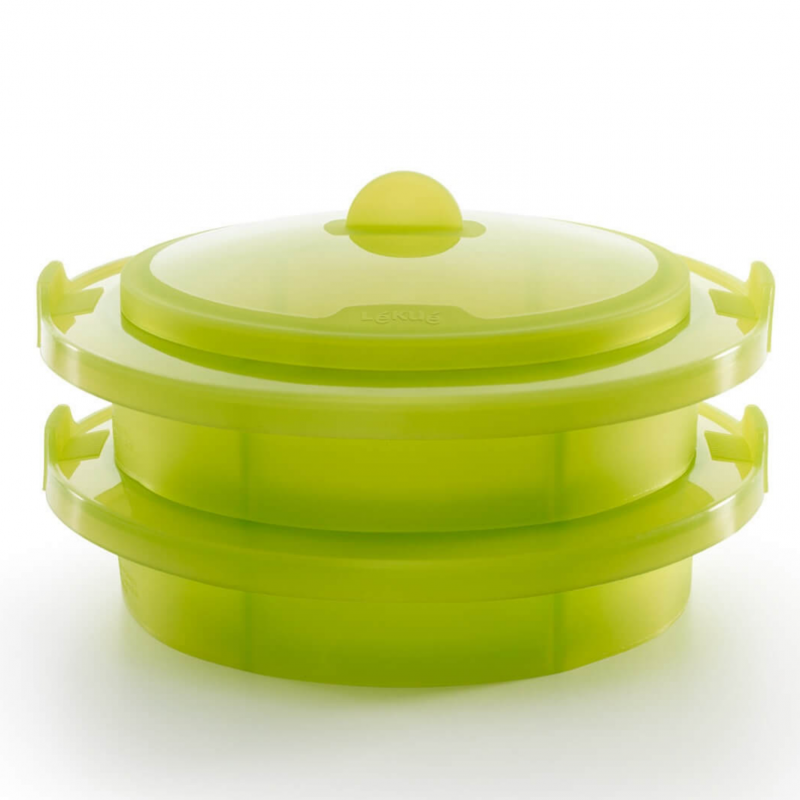 Vas pentru gatit la aburi Lekue 1010195, 2 nivelе, Compatibil cu oale Ø19-22 cm, Fixare stransa, -60/+220 °C, Silicon, Verde