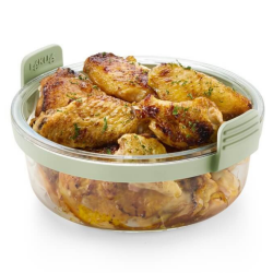 Cos din sticla pentru friteuza cu aer cald Lekue 1010160, 20,5 x 19,5 x 10 cm, Sticla, Manere antiderapante, -20°C/+220°C, Verde