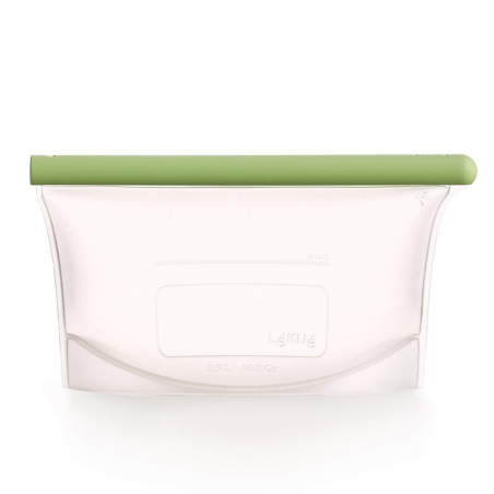 Lekue 1010208 Storage and Freezing Bag for Liquids and Food, 500 ml, Silicone, Spill-proof, Labeling Area, Multifunctional, -60/+220°C, Green