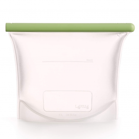Punga depozitare alimente solide/lichide Lekue 1010209, 1 L, Silicon, Rezistenta la scurgeri, Etichetare, -60°C/+220°C, Verde