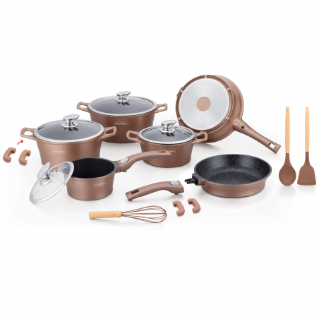 Royalty Line RL-ES2014M Cookware Set, 17 pieces, Marble Finish, Induction Compatible, Copper Color