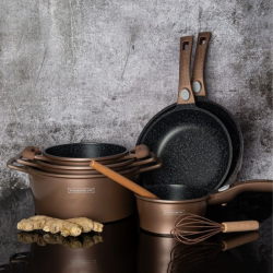 Royalty Line RL-ES2014M Cookware Set, 17 pieces, Marble Finish, Induction Compatible, Copper Color