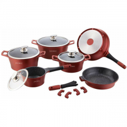 Royalty Line RL-ES2014M Cookware Set, 17 pieces, Marble Finish, Induction Compatible, Burgundy