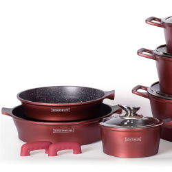 Set oale si tigai Royalty Line RL-ES2014M, 17 piese, Acoperire din marmurа, Inductie, Burgund