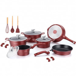 Royalty Line RL-ES2014M Cookware Set, 17 pieces, Marble Finish, Induction Compatible, Burgundy