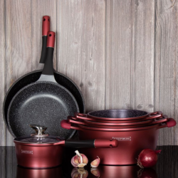 Royalty Line RL-ES2014M Cookware Set, 17 pieces, Marble Finish, Induction Compatible, Burgundy