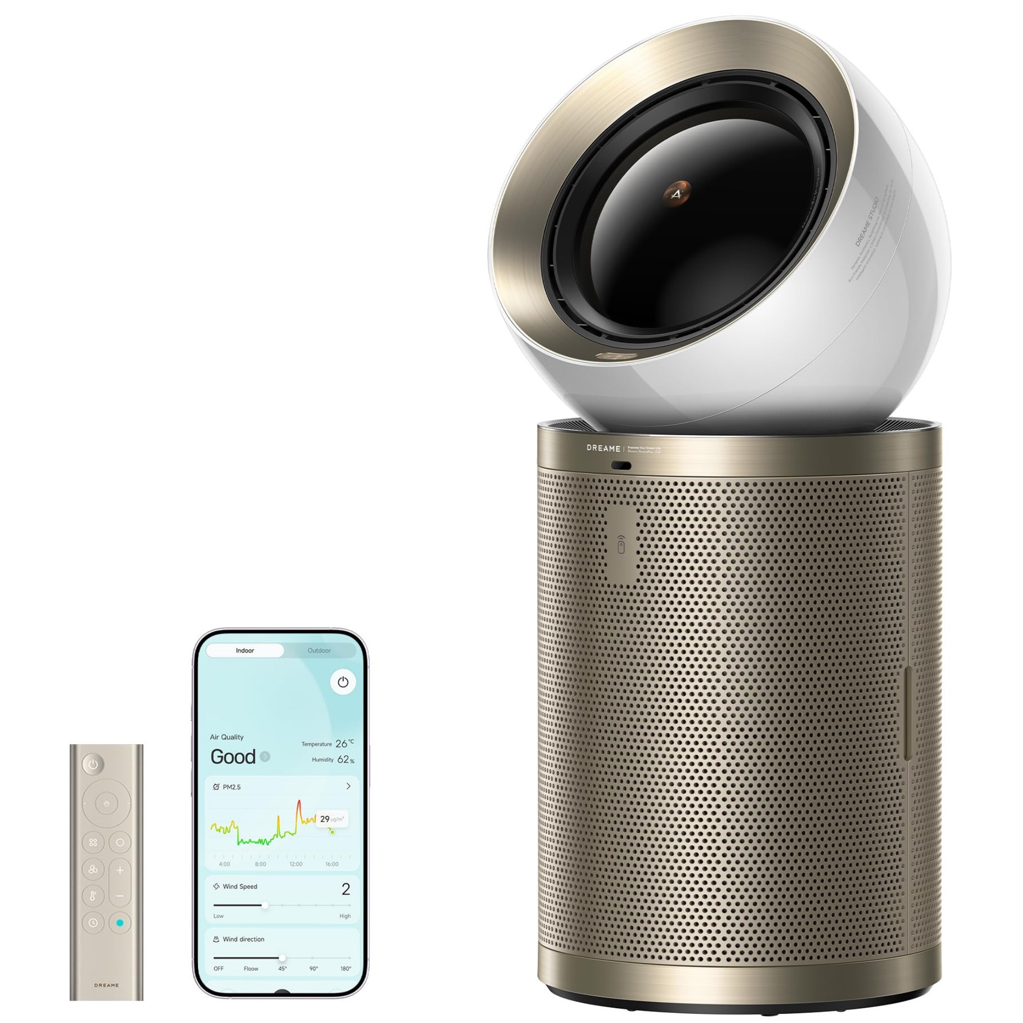 Пречиствател за въздух Dreame AirPursue PM20 CVF14A, 48 м2, Автоматизирани функции, Отопление, Плазмена и UVC стерилизация, TVOC, LCD, HEPA, Бял/бронз