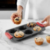 Lekue Muffin Pan 1009478, 6-cup, 31x18x3.7 cm, Ceramic Non-Stick Coating, Carbon Steel, -4°C to +240°C, Black/Red