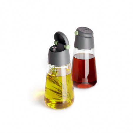 Lekue 1009486 Set of 2 Vinegar and Oil Bottles, 8x16 cm, 400 ml, -4/+80°C, Glass, Green