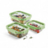 Set of 3 Lekue 1009492 Storage Containers, Glass Lids, Labeling Pen, Silicone, -20°C / +100°C, Green