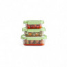 Set of 3 Lekue 1009492 Storage Containers, Glass Lids, Labeling Pen, Silicone, -20°C / +100°C, Green