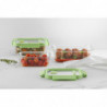 Set of 3 Lekue 1009492 Storage Containers, Glass Lids, Labeling Pen, Silicone, -20°C / +100°C, Green