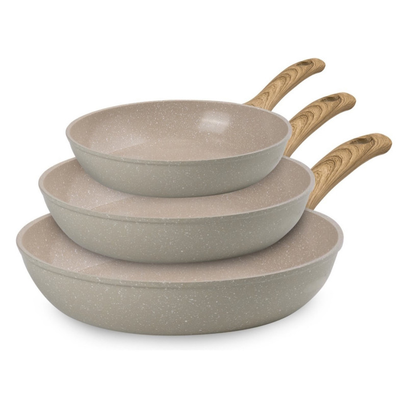 Royalty Line RL-FM3 3-Piece Frying Pan Set, 20/24/28 cm, Marble Coating, Induction Compatible, Cream