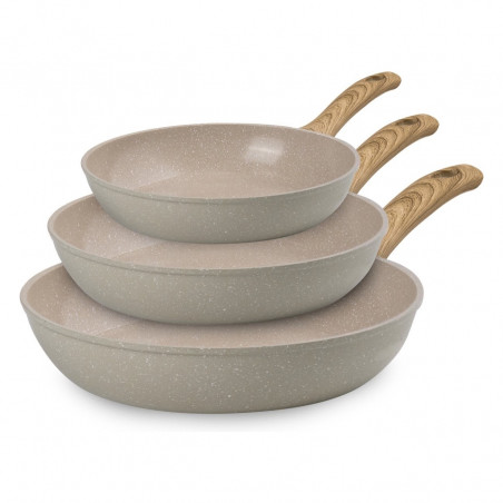 Royalty Line RL-FM3 3-Piece Frying Pan Set, 20/24/28 cm, Marble Coating, Induction Compatible, Cream