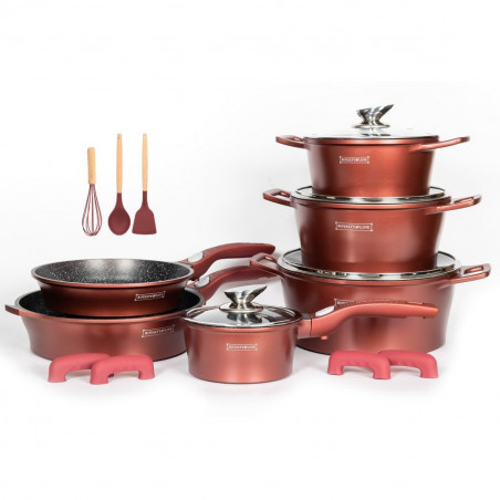 Royalty Line RL-ES2014M Cookware Set, 17 pieces, Marble Finish, Induction Compatible, Burgundy