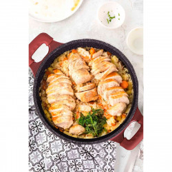 Комплект тенджери и тиган Royalty Line RL-ES2014M, 17 части, Мраморно покритие, Индукция, Бордо