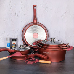 Royalty Line RL-ES2014M Cookware Set, 17 pieces, Marble Finish, Induction Compatible, Burgundy