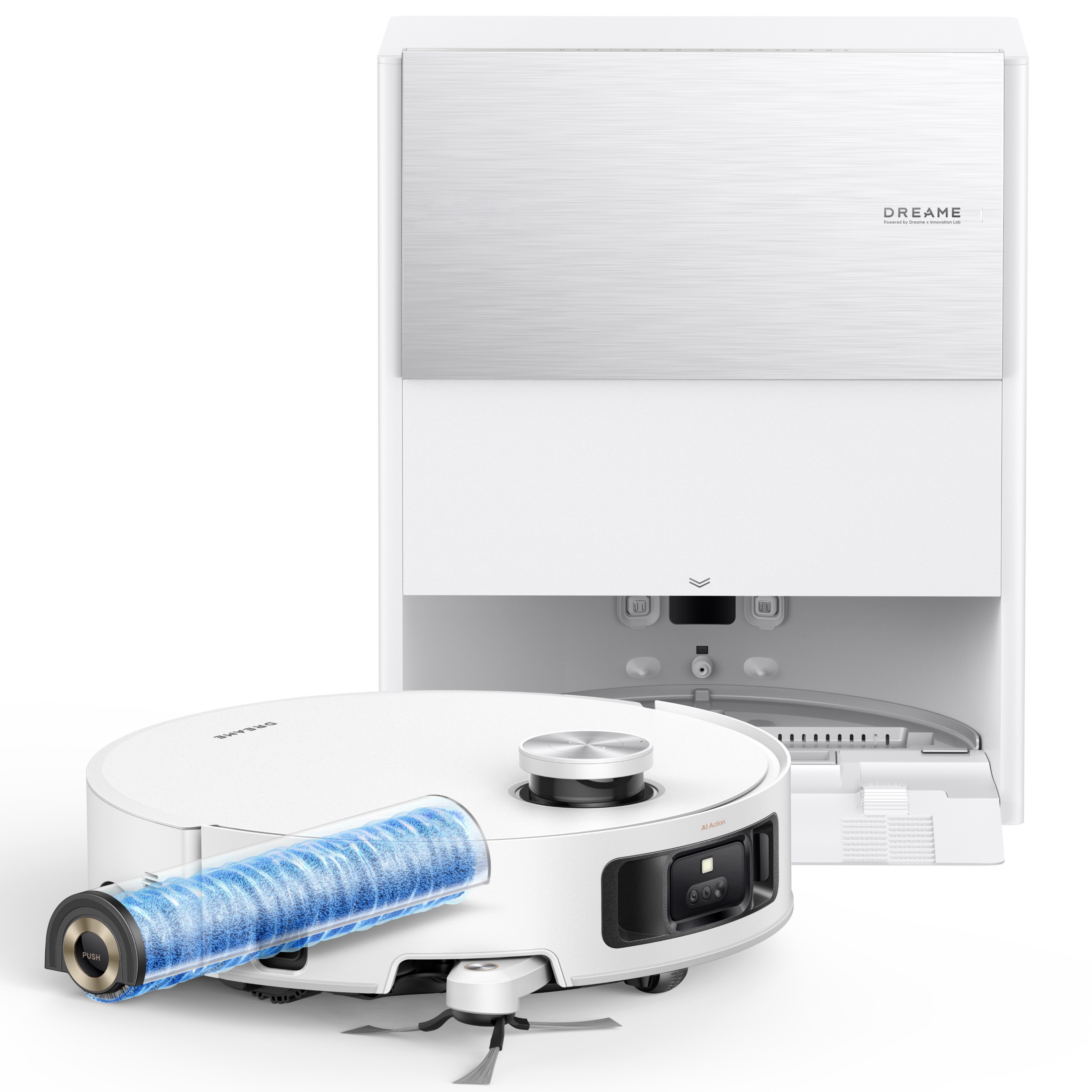 Aspirator robot Dreame Aqua10 Roller RLH31CE-WH, 30.000 Pa, 3,5/4 L, Camere AI, Iluminare LED, Control vocal, Spalare cu apa calda, Alb