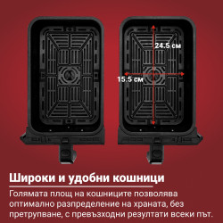 Двоен фритюрник с горещ въздух 8в1 Instant Pot Vortex DUAL INAFB91-BK, 1850W, 8 л, 205°C, EvenCrisp, Синхронизирано готвене, Сензорно управление, Черен/инокс