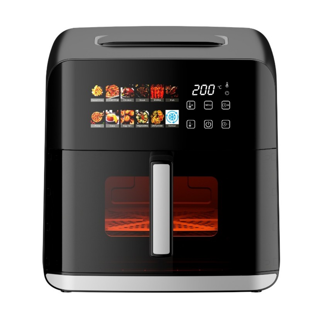 Фритюрник с горещ въздух Oliver Voltz OV51980CF, 1800W, 8 л, 80-200°C, 12 програми, Таймер, Горен и долен нагревател, Прозорец, LED, Черен