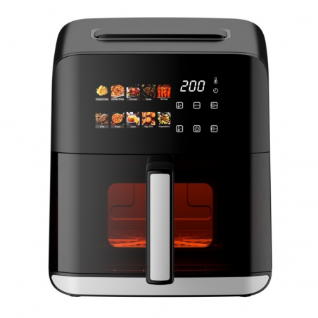 Фритюрник с горещ въздух Oliver Voltz OV51980CE, 1800W, 4 л, 80-200°C, 10 програми, Таймер, Прозорец, LED, Черен