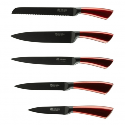 Edenberg EB-936 5-Piece Knife Set, Carbon Steel, Stand, Red