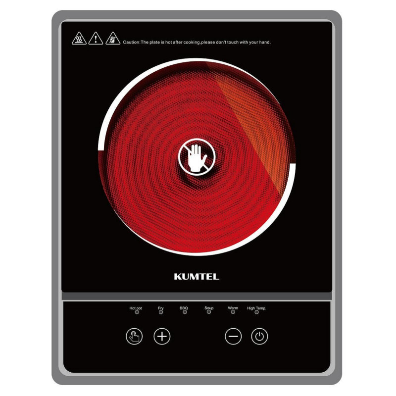 Kumtel HCA-1001 Infrared Cooktop, 2000W, Glass-Ceramic, 6 Preset Functions, Touch Controls, Timer, Black